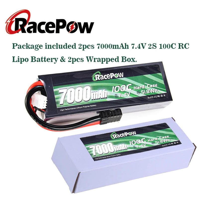 

RacePow 7000mAh 2S 7.4V 100C with HardCase with TRX Plug RC Lipo battery For Traxxas RC Car Losi Slash Buggy Boats Tank 2 units