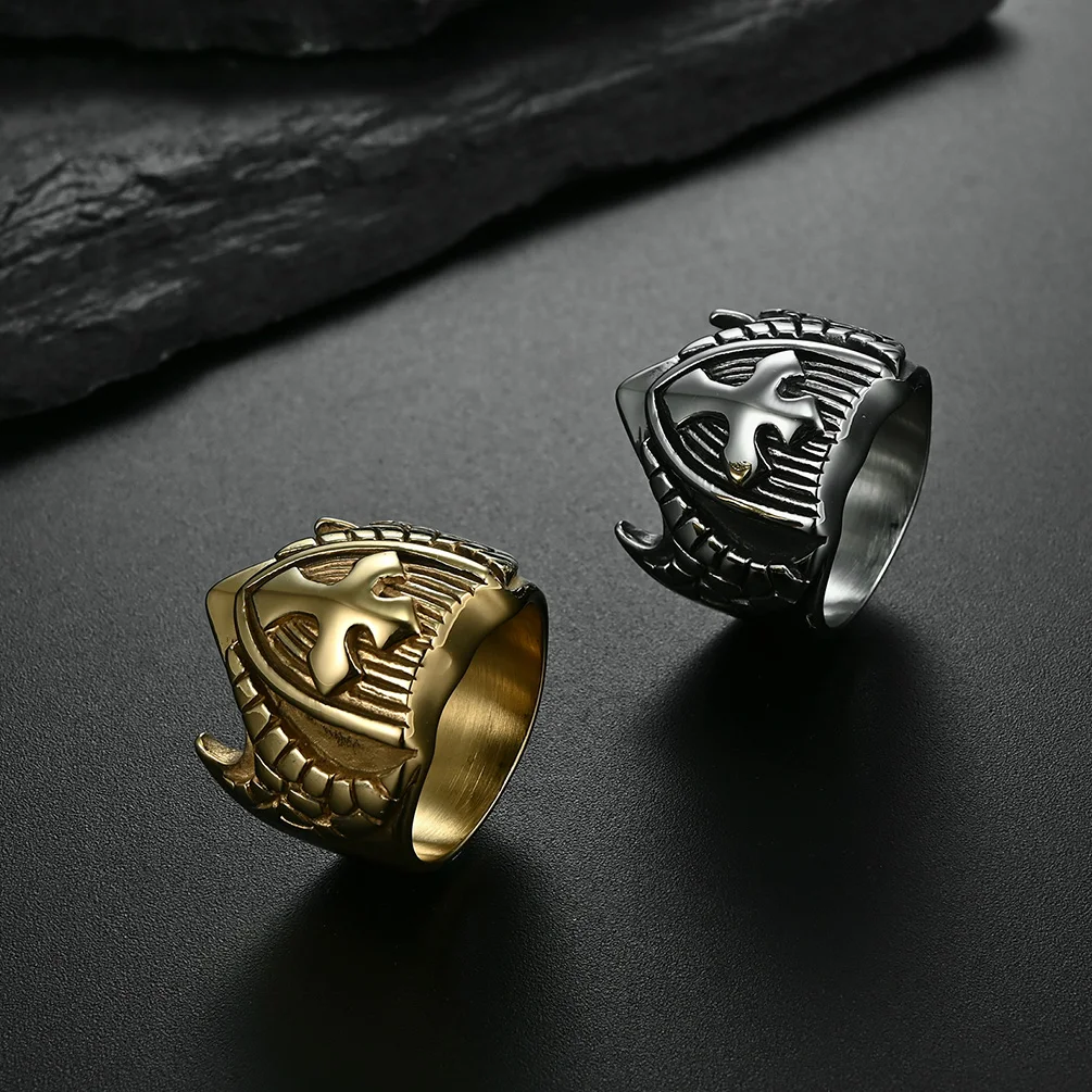 

Rings for men titanium steel steel gold 8mm cross shield exaggerated retro male ring Rough domineering large male ring custom