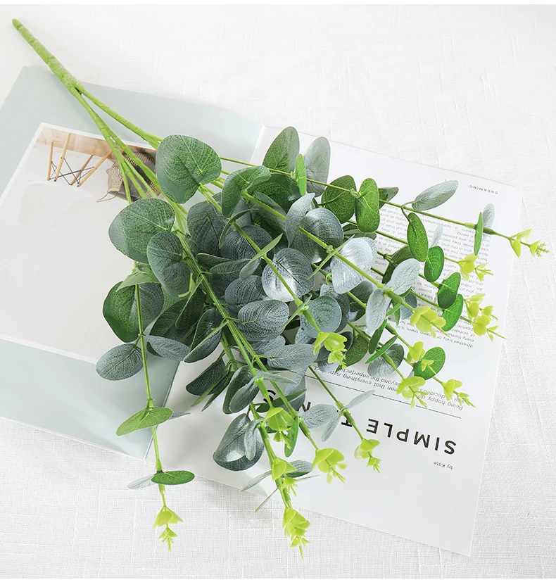 

Wholesale 100pcs Leaf- Shaped Eucalyptus Decorative Artificial Plant Wedding Decoration Shopping Mart Party