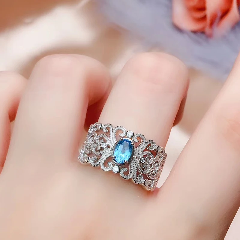 Женское кольцо в стиле барокко с топазом для повседневной носки серебряное
