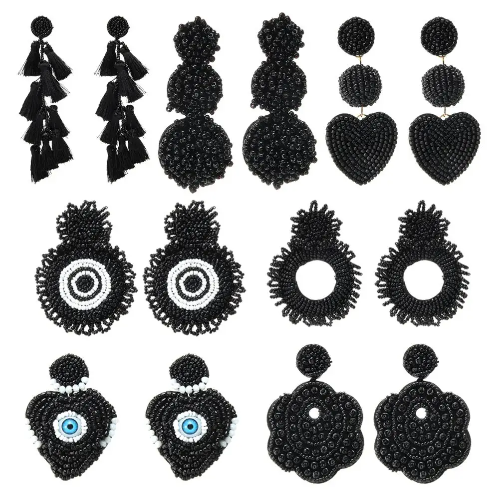 ROYALBEIER богемные черные висячие серьги с кисточками для женщин Подвески из бисера