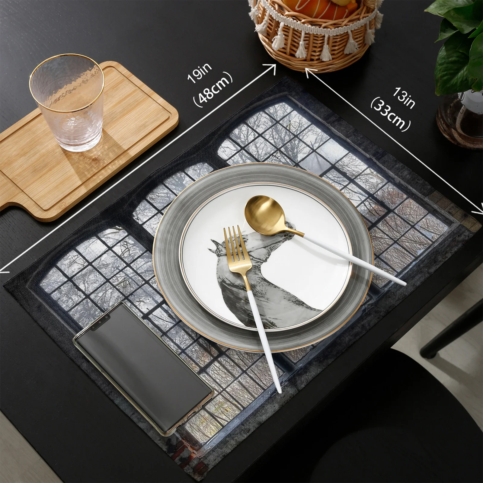 

Windows Trees Panes Retro Style Houses Table Runner Set Wedding Table Decoration Home Kitchen Dining Table Decor Tablecloth