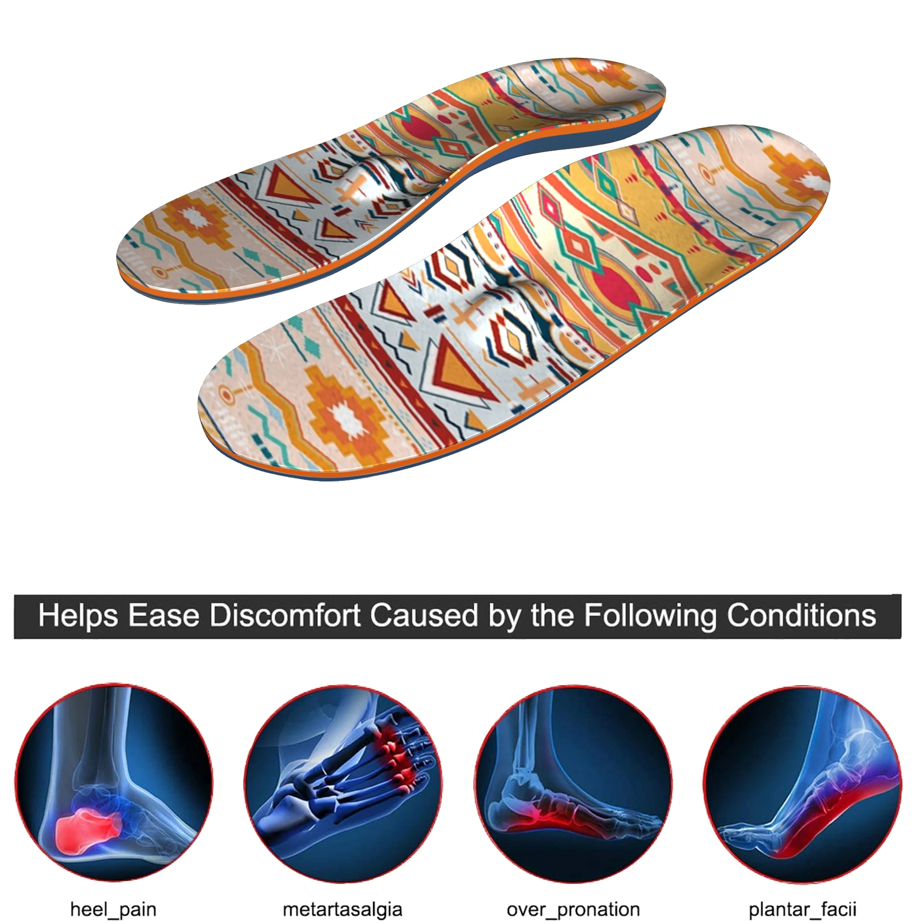Colorful Pattern iFitna EVA-Material Arch Support Insoles for Sport Shoe Inserts Orthotic Inserts,Flatfoot Fasciitis,Foot Valgus