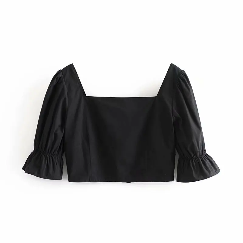 Женская винтажная блузка с коротким рукавом и буффами в стиле ретро | одежда