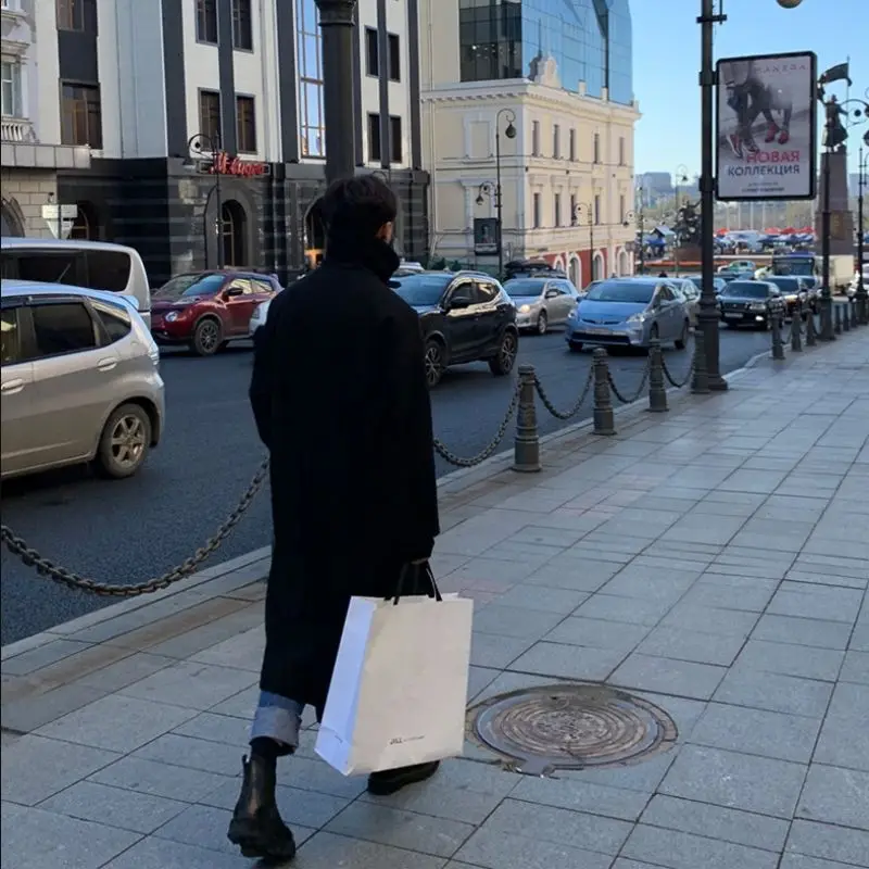 

2020 Autumn And Winter New Youth Popular Pure Color Over-the-knee Woolen Trench Coat Fashion Casual Double-breasted Top