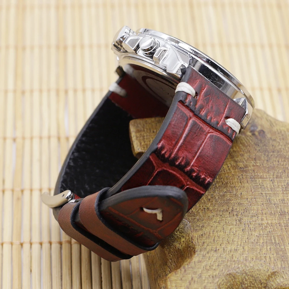 Genuine Leather Watch Strap 18mm 20mm 22mm 24mm Handmade Stitching Vintage Alligator Watchband Replacement for Men Belts