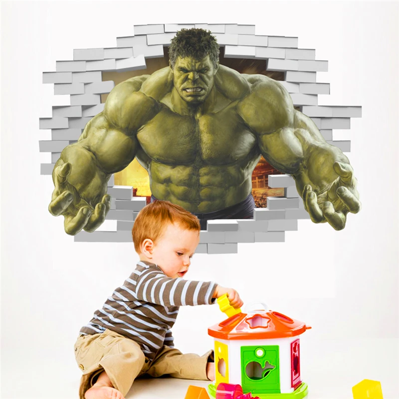 

50*70cm Cartoon Hulk Peel Through Wall Stickers Home Decor Living Room Disney Avengers Wall Decals Mural Art Posters