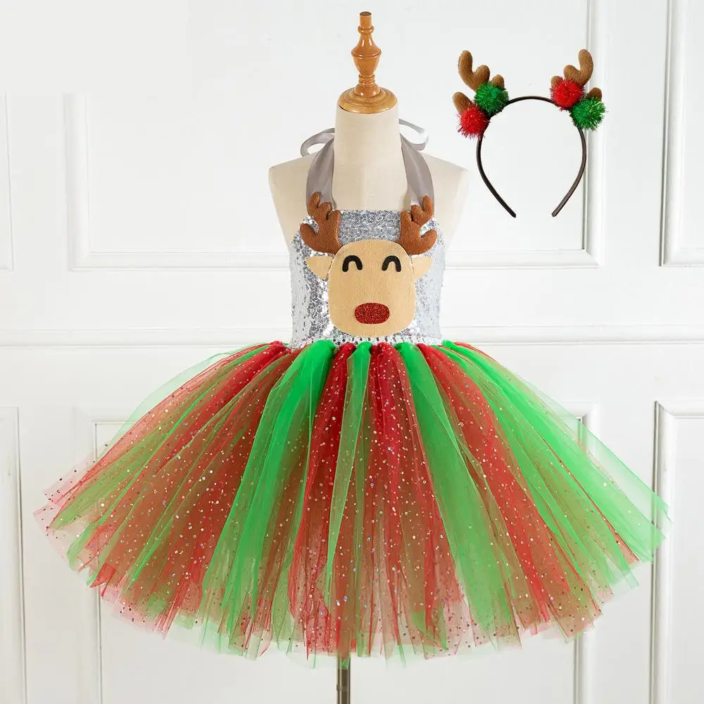 Sequins Deer Tutu Dress Halloween Costume For Girls Kids Birthday Party Children Cosplay Animal Sika Up Clothes | Тематическая