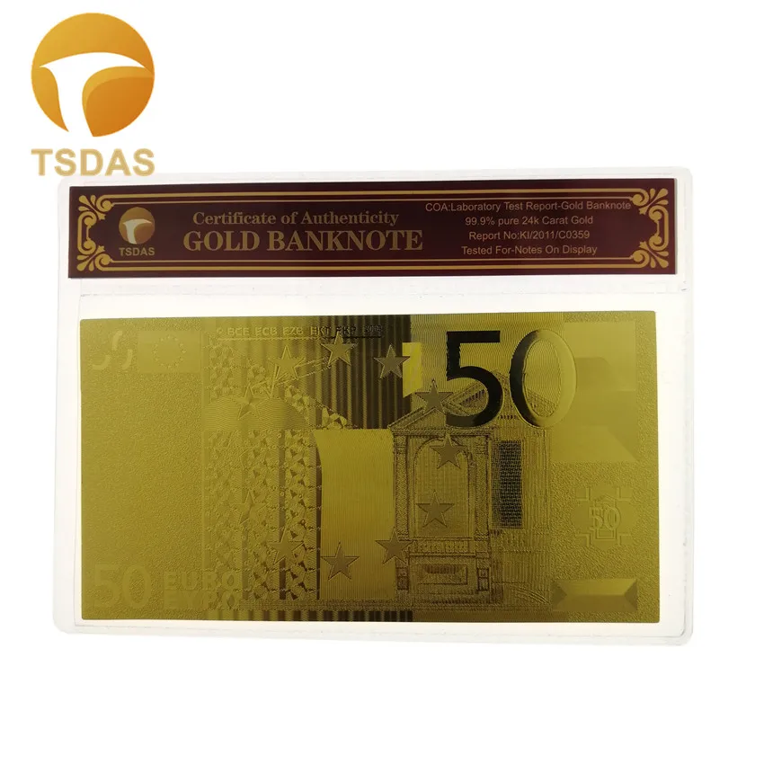 Банкнота из 24 каратной золотой фольги евро обычная банкнота чистого золота с