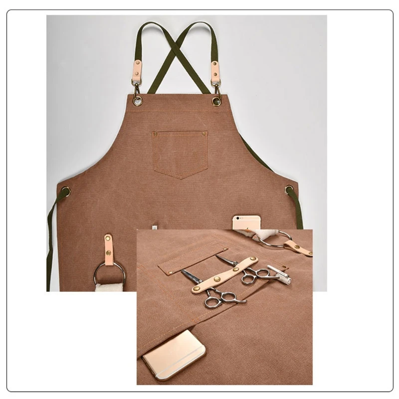 

Chef Apron Cotton Canvas Cross Back Adjustable Apron with Pockets for Women and Men, Kitchen Cooking Baking Bib Apron, Adjustabl