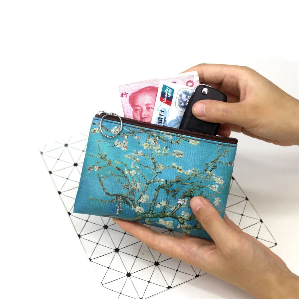 Classic Print Women Coin Purse Famous Painting Change Lady Holding Square Small Wallet Vintage Student Mini Bag | Багаж и сумки