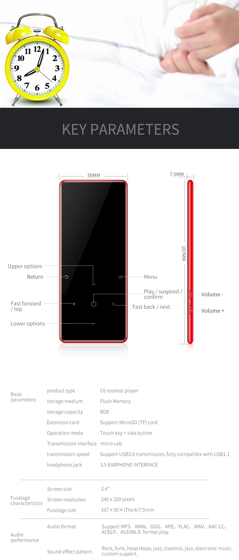 C6 Bluetooth 5,0 MP3-плеер 2,4 дюймов Встроенный динамик с fm-радио Запись видео портативный тонкий звук без потерь walkman