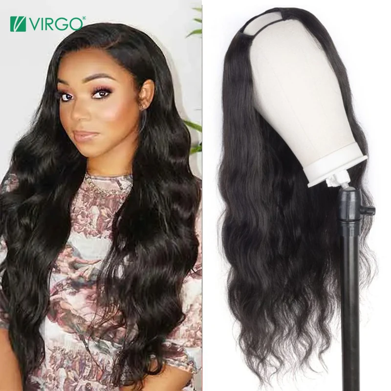 Дева Бесплатная доставка U образным вырезом парик человеческих волос парики 150%