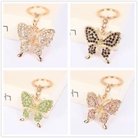 mixed color butterfly pendant charm rhinestone crystal keyring key chain for handbag purse accessories wedding party lover gift