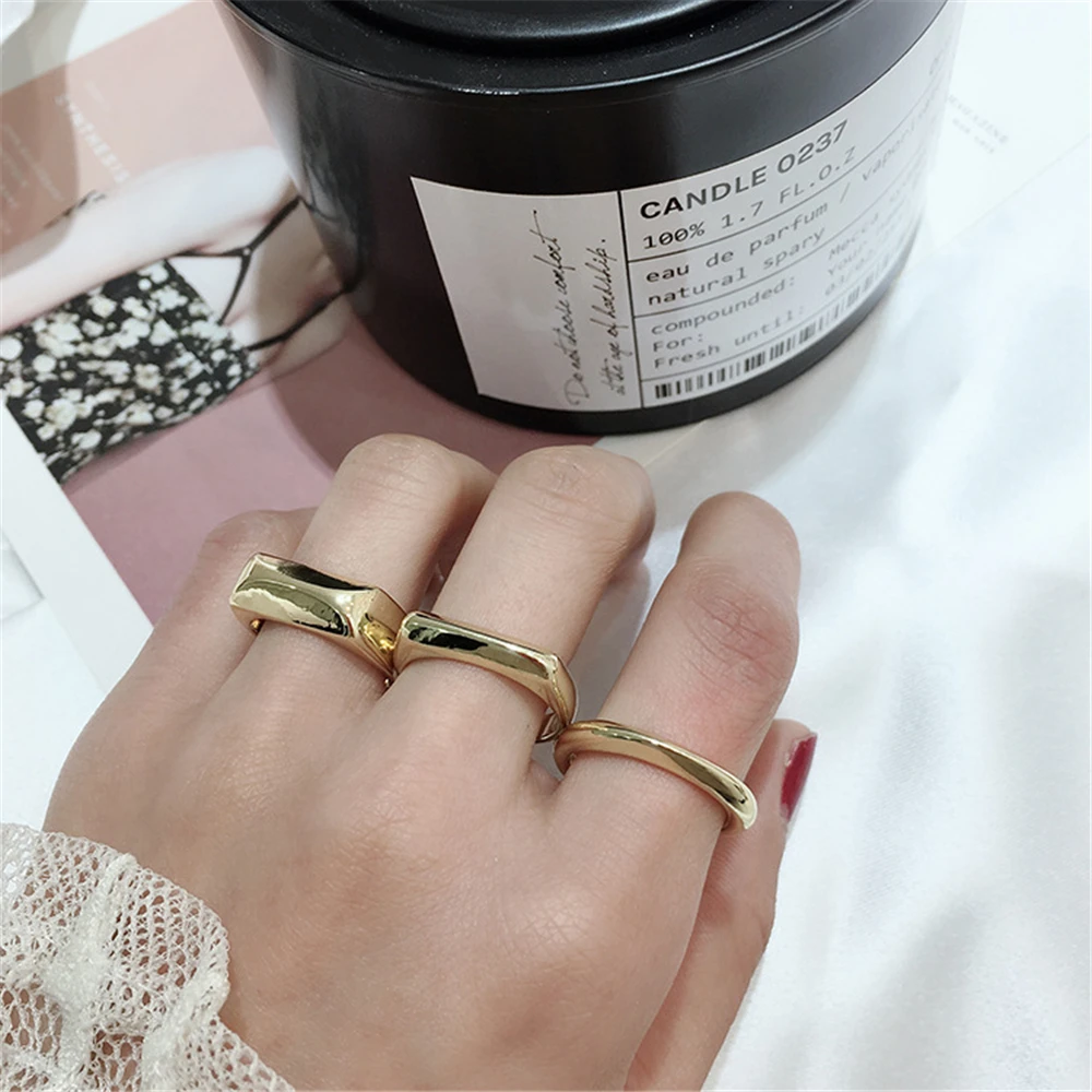 

NEW Fashion Smooth Metal Ring Minimalist Irregular Ring Femininity Exaggerated Geometry Rings Jewelry