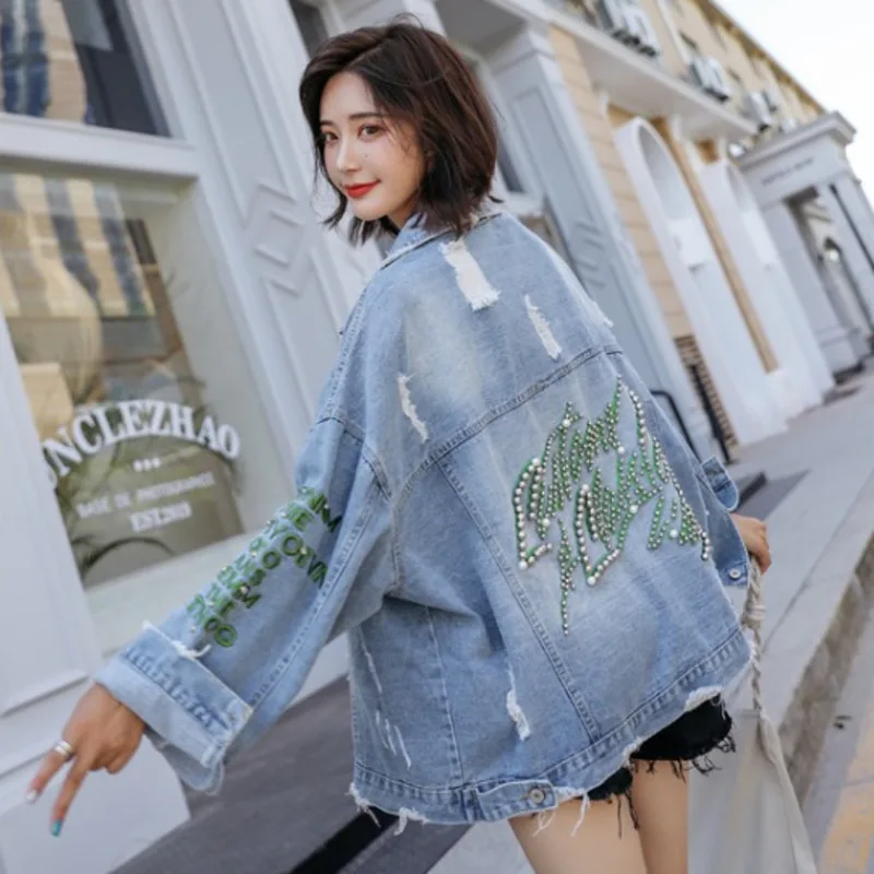 Женская джинсовая куртка с вышивкой весна осень 2021|Женские куртки| |