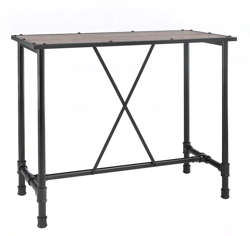 

Pub Bars Wooden Table Vintage Rectangular Table with Metal Frame Home Office