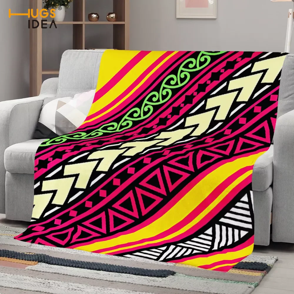 

HUGSIDEA Soft Warm Fannel Triditional Maori Polynesian Pattern Blanket Printing Winter Couch Cover Bed Sofa Machine Wash Plush