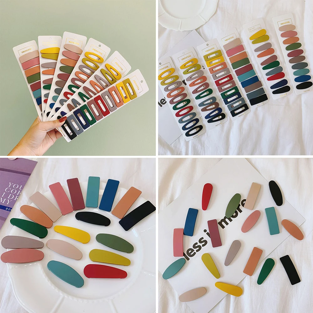 

10Pcs/pack Simple Candy Color Geometric Hairpins Women Barrette Hairgrips Girls Hair Clips Headdress Hair Accessories