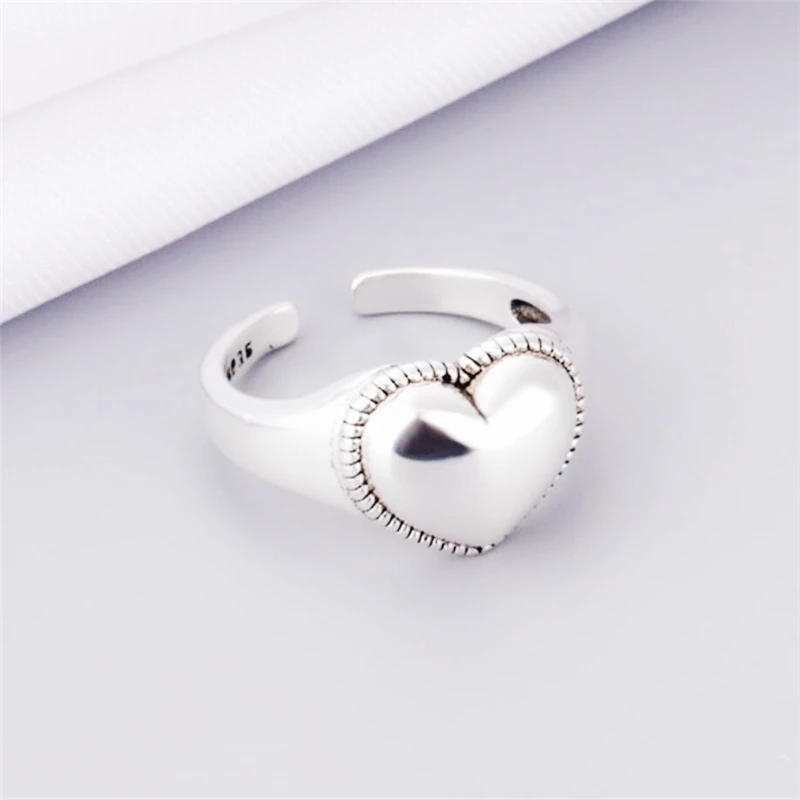

Sole Memory Thai Silver Retro Cute Heart Romantic Silver Color Female Resizable Opening Rings SRI602