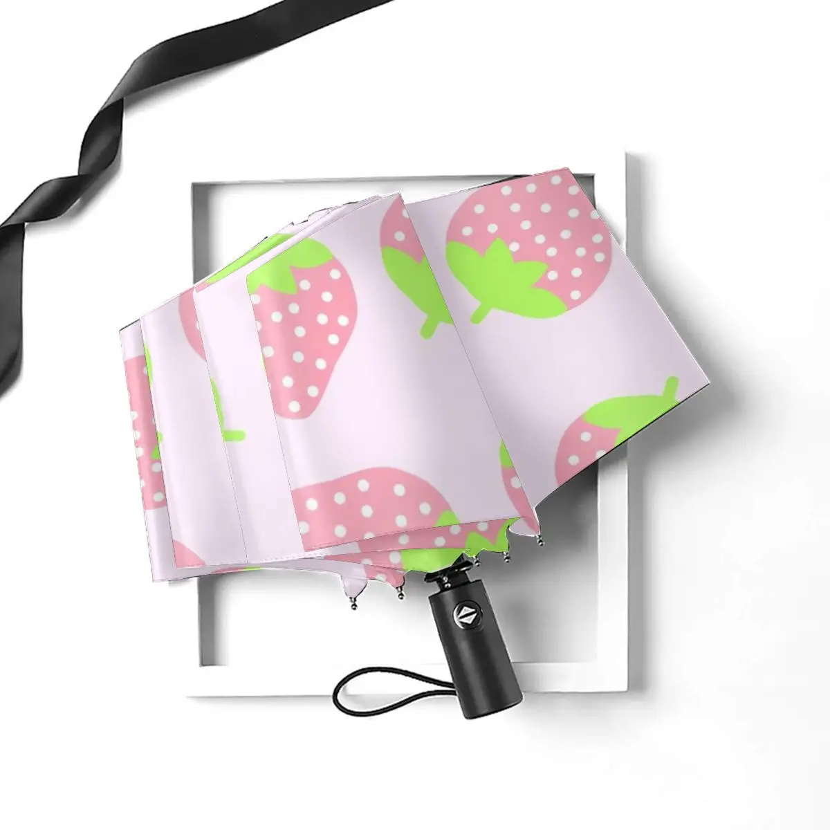 Offerte Ombrello Di Sole Carino Rosa Fragole Automatico Donne Degli Uomini Portatile Pieghevole Ombrello Di Protezione Solare Pioggia Antivento Spiaggia Parasole