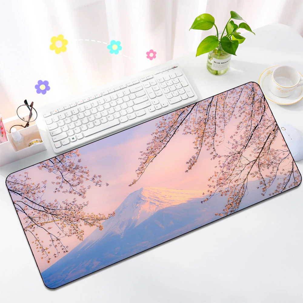 

Ins Style Mouse Pad Xxl Sakura Fuji Mountain Scenery MousePad Cute Girlish Pink Mouse Pad Kawaii Decoration Table Mat Large Size