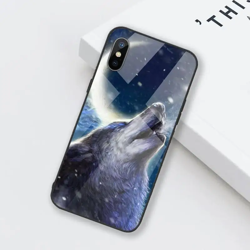 

Moon roaring wolf Phone Case Tempered glass For iphone 6 6S 7 8 plus X XS XR 11 12 mini PRO MAX