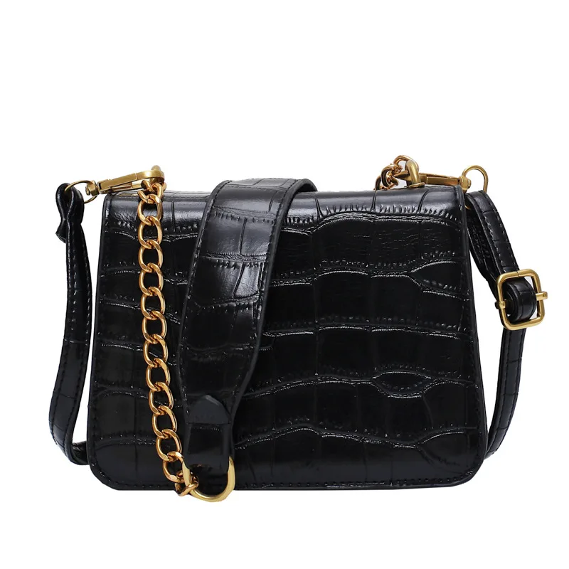 

Crocodile Pattern Chain Small Square Flap Bag for Women 2021 Fashion Quality Shoulder Messenger Bags PU Leather Women's Handbag
