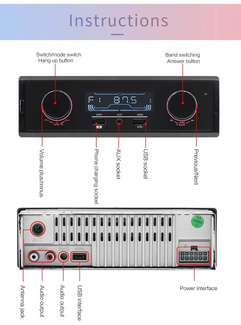 1 Din Автомобильный MP3 плеер карта U диск радио Bluetooth 3 порта USB 12 в аудио авторадио FM AM