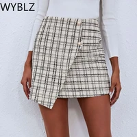 wyblz new women skirt single breasted irregular hem summer clothing female sexy high waist mini skirts bag hip a line skirt