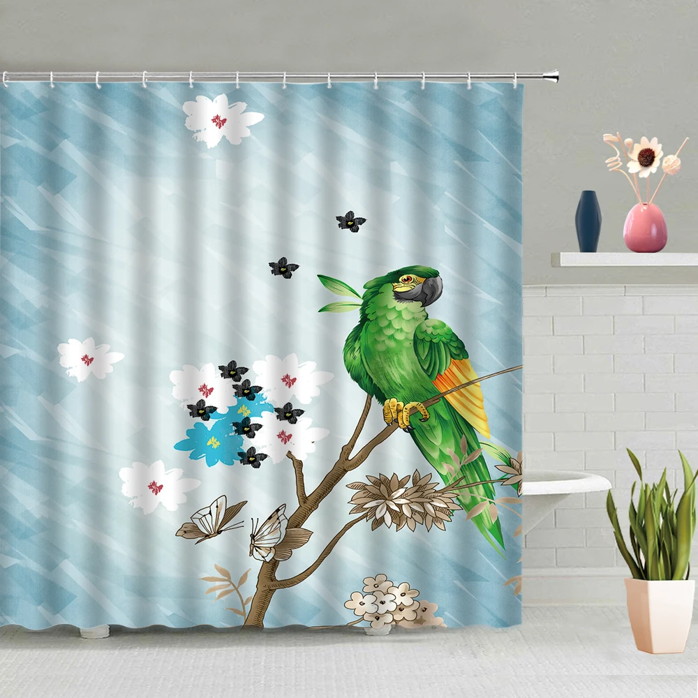 

Colorful Flower Bird Shower Curtain Animal Oil Painting 3d Print Bathroom Screen Decor Waterproof Hooks Wall Hanging Curtains