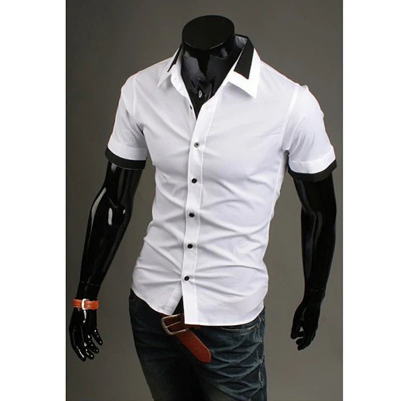 

False Double Collar Design Slim Fit Casual Short Spring/Summer Mens Dress Shirts Sleeved Shirt 3 Colors Size:M~XXXL