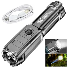 Ultra Bright Flashlight Tactical Torch USB Rechargeable Zoomable Flash Light Outdoor Camping Hiking Fishing Multi-function Torch