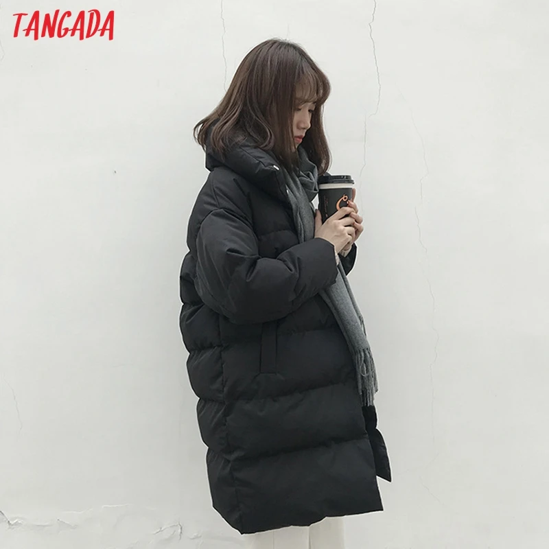 Tangada, Женские однотонные Длинные парки большого размера, толстые, с длинным рукавом, на пуговицах, с карманами, женское теплое корейское зимнее пальто, модное ATC02