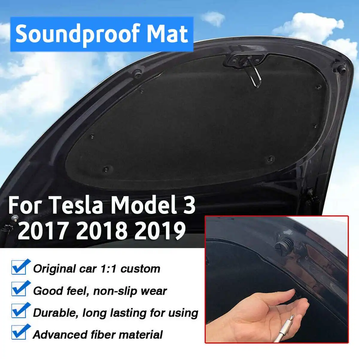 

For Tesla Model 3 2017 2018 2019 Car Hood Front Engine Thermal Insulation Sound Heat Insulation Cotton Cover Mat Soundproof Pad
