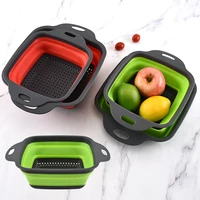 2 piece square collapsible drainer for vegetables kitchen sink strainer colander drain basket fruit and vegetable cleaning tools