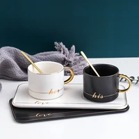 nordic gold traced gold coffee cup with spoon fashion simple cup and saucer ceramic cup afternoon tea restaurant milk cup