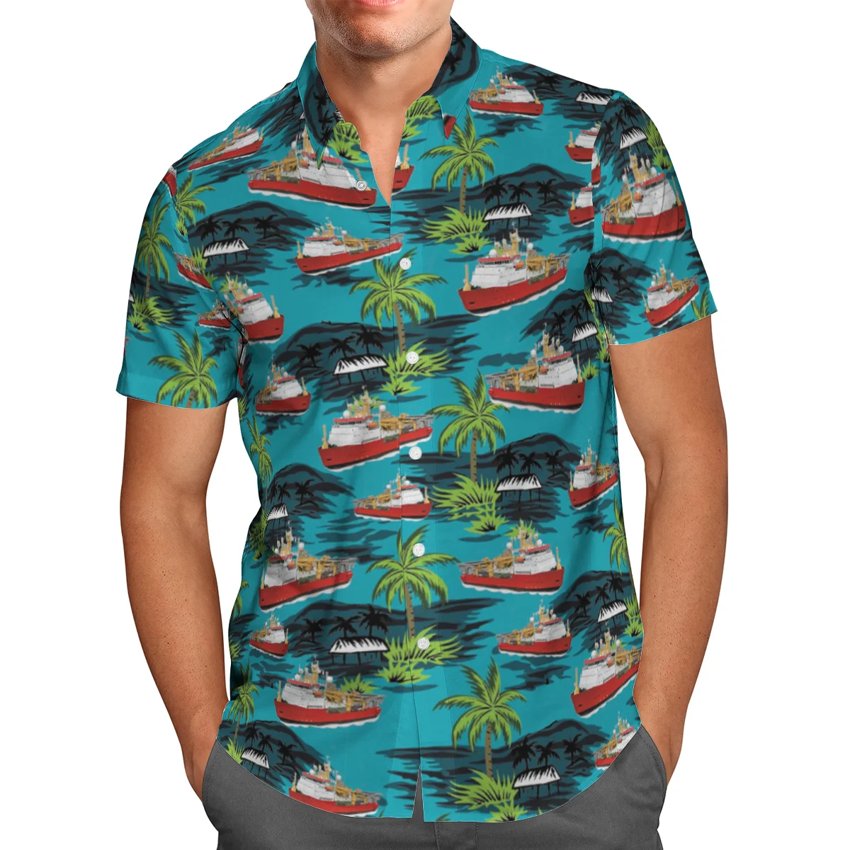 

Steamship 3D Print Beach Hawaiian 2021 Summer Shirt Short Sleeve Shirt Streetwear Oversized 5XL Camisa Social Chemise Homme