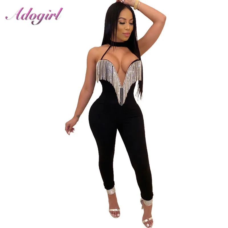 Женский комбинезон с кисточками и стразами вечерний бандажный для вечеринки в