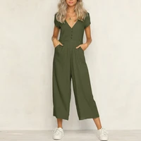 rompers 2021 summer new women casual loose linen cotton jumpsuit short sleeve v neck playsuit trousers overalls hot