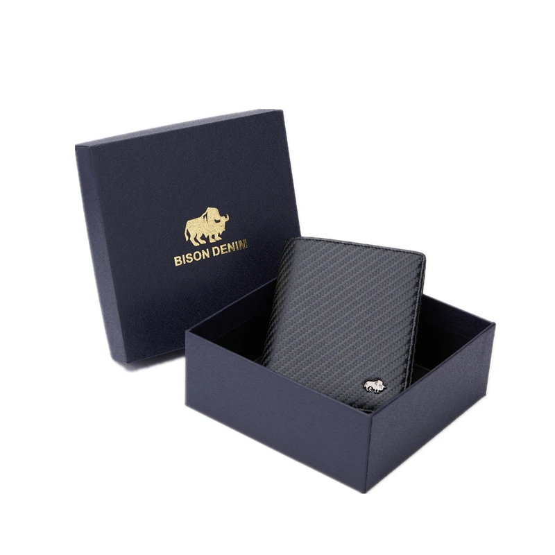 Мужской кошелек BISON DENIM из натуральной кожи на молнии с Rfid блокировкой короткий