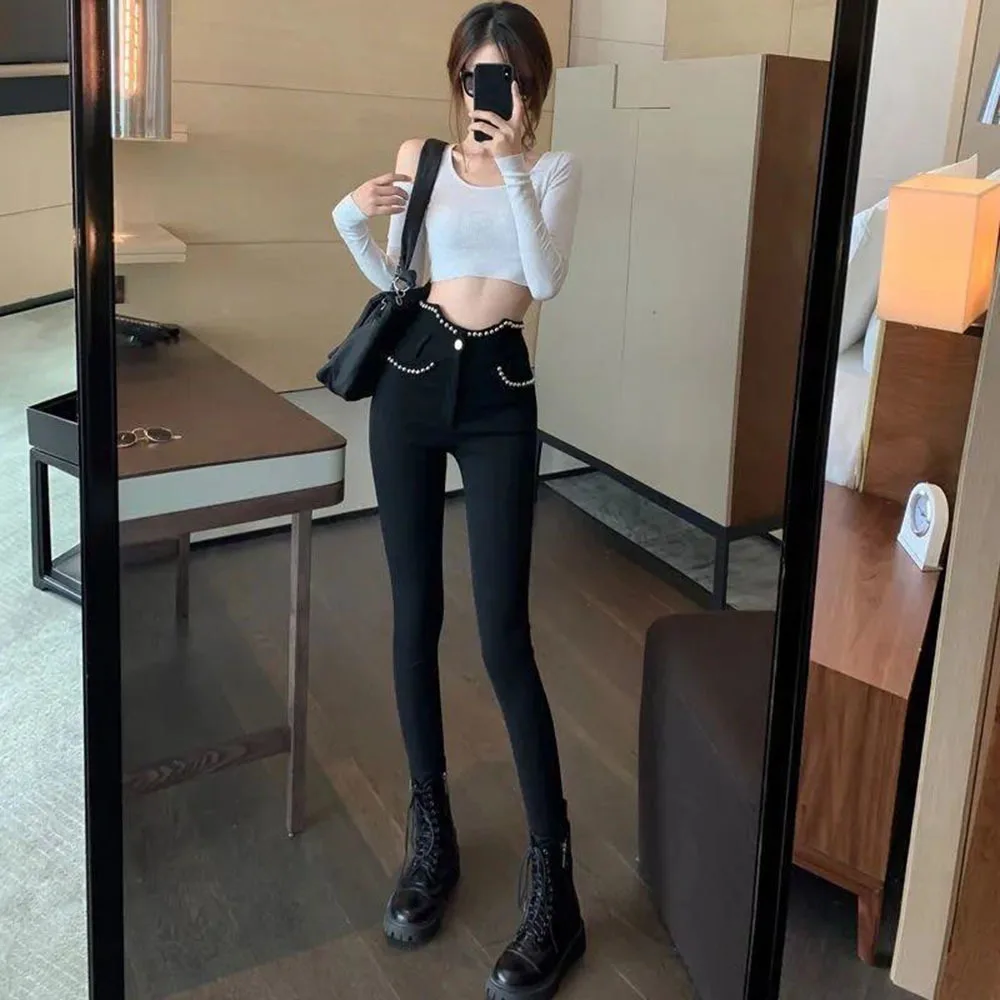 

Fleece Leggings Women High Waist Tight-fitting Autumn Winter New Style Slim Fashion Outer Wear Casual Small Feet Pencil Trousers