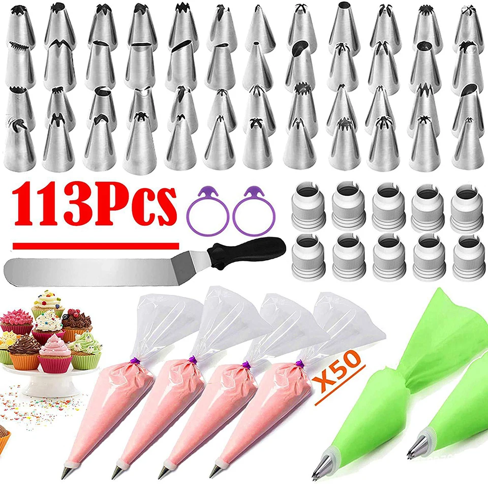 113 Pcs 1 Set Transhome Многофункциональный Набор насадок для украшения торта 106 шт./компл. Кондитерские насадки для крема/мешок торт проигрыватель стенд для выпечки инструменты для украшения тортов - Цвет: 113 Pcs 1 Set