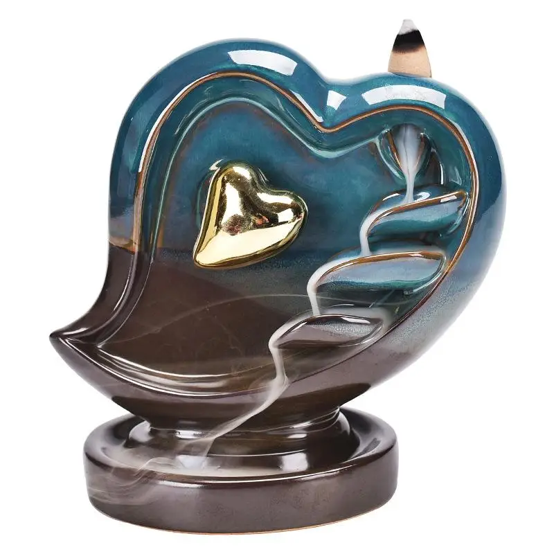 

Smoke Waterfall Backflow Incense Burner Creative Home Decor Incense Holder Portable Ceramic Censer Heart To Heart Handicrafts