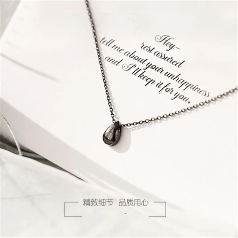 

New Simple Mini Small Drop Black 925 Sterling Silver Jewelry Temperament Women Clavicle Chain Pendant Necklaces H497