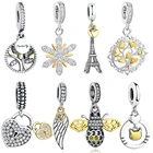 Подвеска ELESHE из стерлингового серебра 925 пробы с подвеской в виде Эйфелевой башни, подвеска в виде Золотого сердца, оригинальный браслет Pandora, ожерелье, сделай сам, украшения