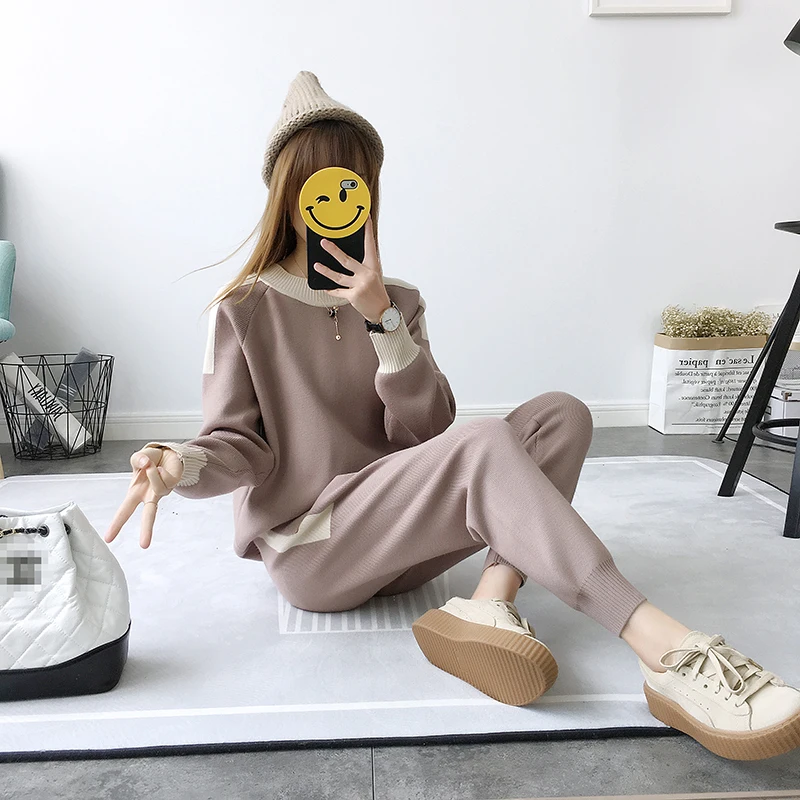 Женские теплые костюмы 2020 Осенняя мода Женский Повседневный вязаный костюм