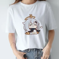 hutao impact t shirt women kawaii cute anime harajuku casual fashion cotton t shirt hip hop tops tees game genshin camisetas