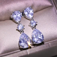 cute silver color stud earrings with big waterdrop zircon stone for women fashion jewelry korean earrings 2020 new