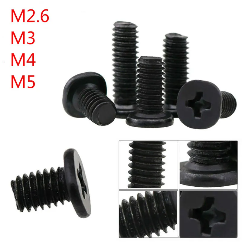 

25pcs Cross Recessed Pan Head Screw M3 M4 M5 Black Carbon Steel Phillips Screw